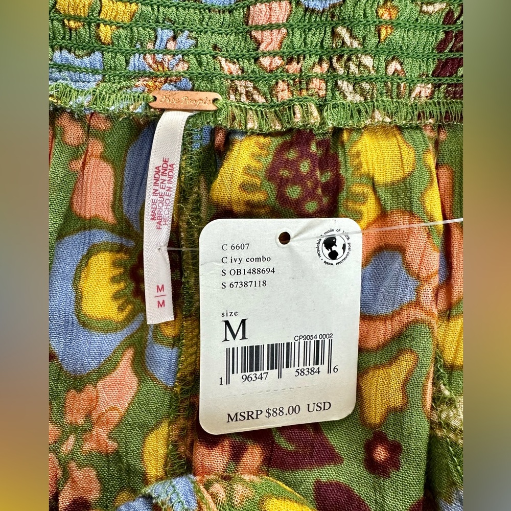 NWT Free People Ellie Green Floral Print Mini Skort Smocked Size M - Picture 5 of 8